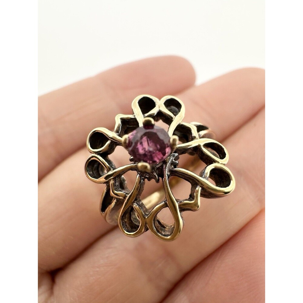 Vintage Avon Sterling Silver Vermeil Ruby Flower Ring Sales Award Size 6.25